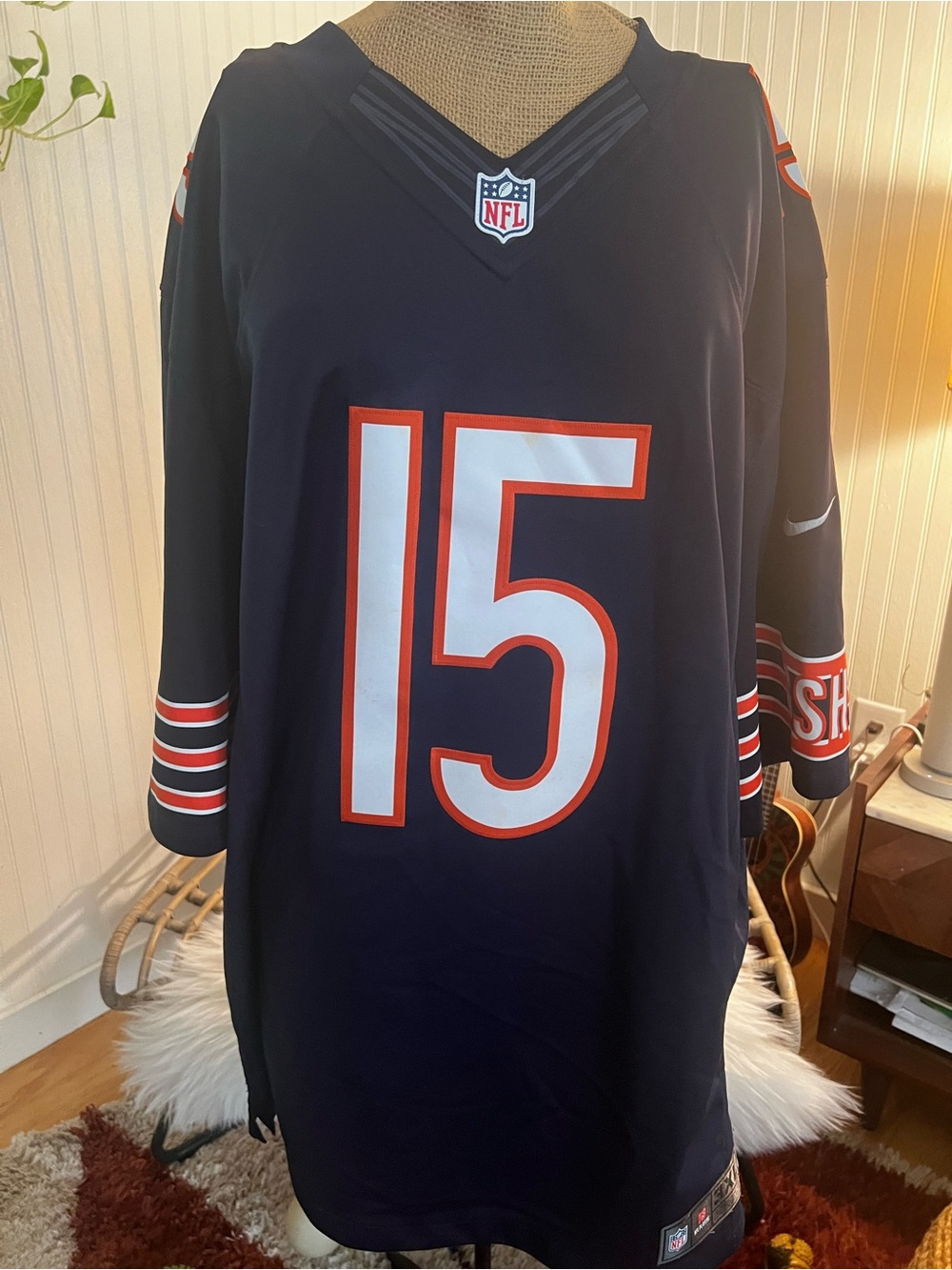 NFL official NIKE Chicago Bears Navy and Orange #15 Football Jersey